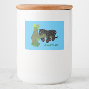 Cute jaguar black panther cat cartoon illustratie voedselcontainer etiket