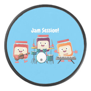 Cute jam Session cartoon Musician humor Hockey Puck