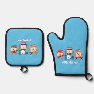 Cute jam Session cartoon Musician humor Ovenwant & Pannenlap Set