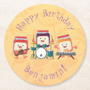 Cute jam Session cartoon Musician humor Ronde Kartonnen Onderzetter