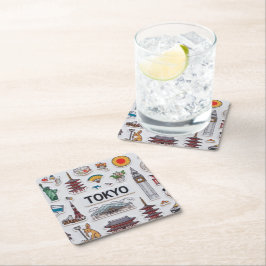 Cute Japan Icons: Sticker Pack Adventure Vierkante Kartonnen Onderzetter