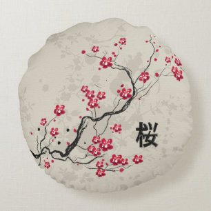 Cute japanese geïnspireerde sakura cherry blossom rond kussen