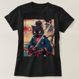 Cute Japanese Samurai Cat T-shirt