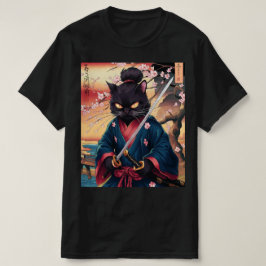 Cute Japanese Samurai Cat T-shirt