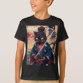 Cute Japanese Samurai Cat T-shirt (Voorkant)