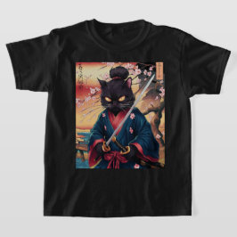 Cute Japanese Samurai Cat T-shirt