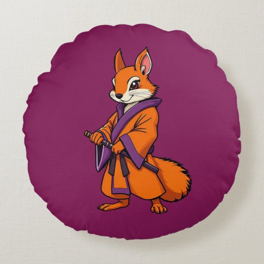 Cute Japanese Samurai Squirrel Rond Kussen (Voorkant)
