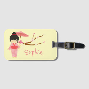 Cute Japanse roze Cherry Blossom Geisha Bagagelabel