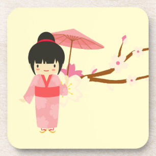 Cute Japanse roze Cherry Blossom Geisha Bier Onderzetter
