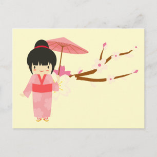 Cute Japanse roze Cherry Blossom Geisha Briefkaart