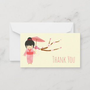 Cute Japanse roze Cherry Blossom Geisha Notitiekaartje