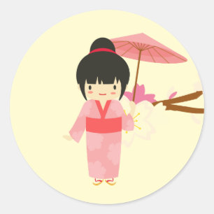 Cute Japanse roze Cherry Blossom Geisha Ronde Sticker