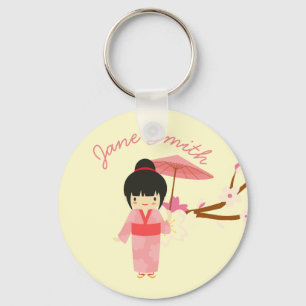 Cute Japanse roze Cherry Blossom Geisha Sleutelhanger