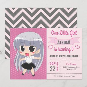 Cute Japonaise Anime Girl Anniversaire Invitation