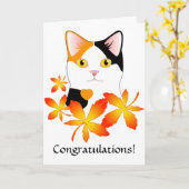 Cute Japonaise Bobtail Cat carte Félicitations (Fleur jaune)