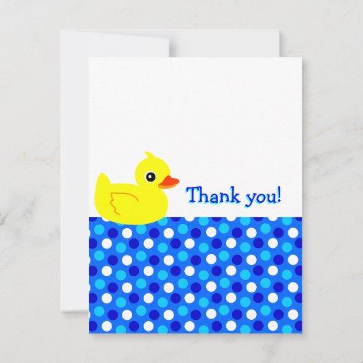 Cute Jaune Ducky Bleu Plat Merci Cartes de notes (Dos)