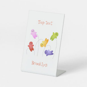 Cute jelly babies snoepgoed cartoon reclamebord met voetstuk