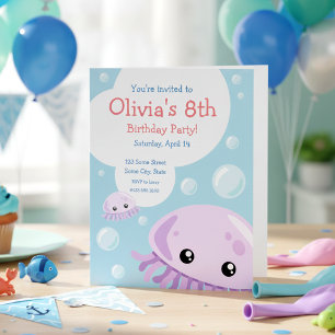 Cute Jellyfish Birthday Invitation Kaart
