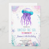 Cute jellyfish party theme invitation (Devant / Derrière)