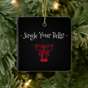Cute Jingle Bells Zwart & Rode Kerstboom Ornament