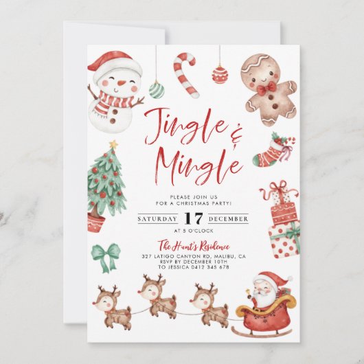 Cute Jingle & Mingle Kerstparty Uitnodiging (Voorkant)