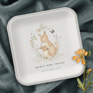 Cute Joey Mama Kangaroo Floral Wreath Baby shower Papieren Bordje