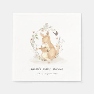 Cute Joey Mama Kangaroo Floral Wreath Baby shower Servet