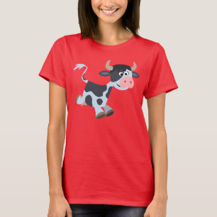 Cute Jogging Cartoon Koe Vrouwen T-Shirt