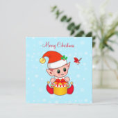 Cute Jolly-kerstelf en kardinaalvogel (Staand voorkant)