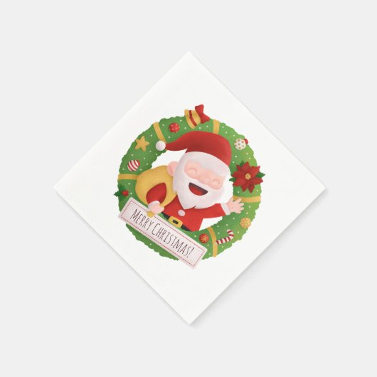 Cute Jolly Santa Claus Xmas Wreatparty Napkins Servet (Hoek)