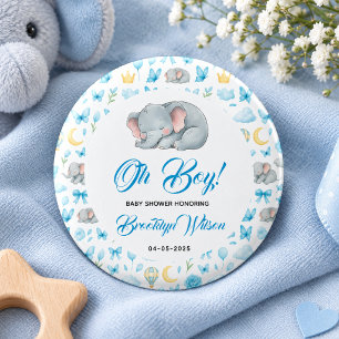Cute Jongens Olifant Watercolor Baby Shower Ronde Button 3,2 Cm