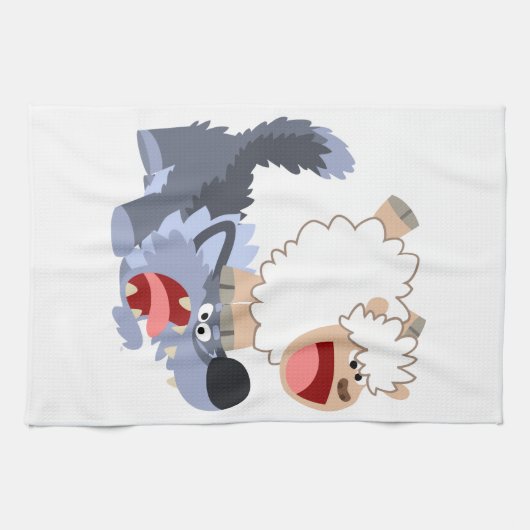 Cute Jouer Cartoon Sheep et Wolf Serviette de cuis (Horizontal)