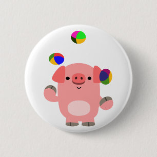 Cute Juggling Cartoon Pig Button Badge