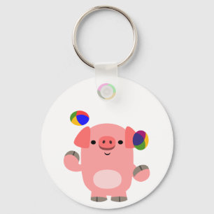 Cute Juggling Cartoon Pig Sleutelhanger