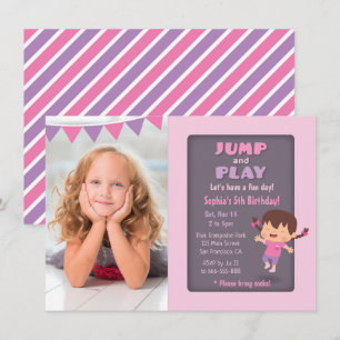 Cute Jump Girl Trampoline Foto Birthday Party Kaart