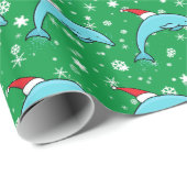 Cute Jumping Dolphin in Santa Hat Cadeaupapier (Rol Hoek)