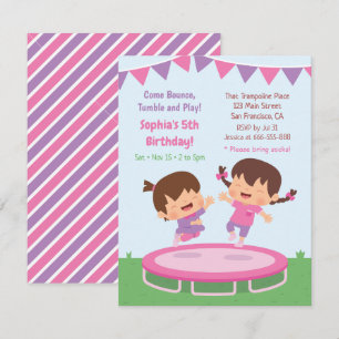 Cute Jumping Girls Trampoline Birthday Party Kaart