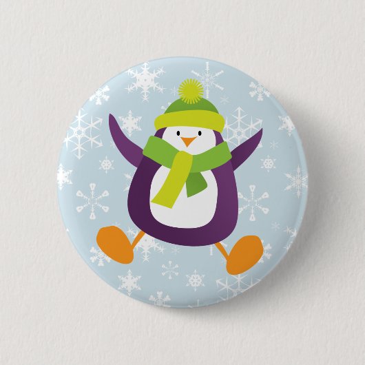 Cute Jumping Paarse Penguin Button/Pin Badge Ronde Button 5,7 Cm (Voorkant)
