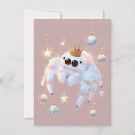 Cute Jumping Spider Pink Christmas Cards Feestdagenkaart