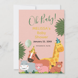 Cute Jungle Animal Baby Shower Invitation