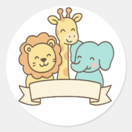 Cute Jungle Animals with Banner – Safari Nursery Ronde Sticker