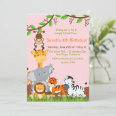 Cute Jungle Animaux Fille Anniversaire Invitation (Debout devant)