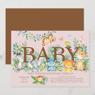 Cute Jungle Animaux Filles Baby shower Invitation