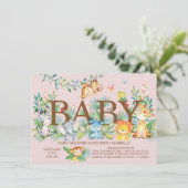 Cute Jungle Animaux Filles Baby shower Invitation (Debout devant)