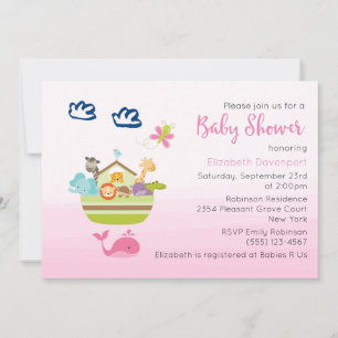Cute Jungle Dieren Ark Baby Shower Roze Kaart