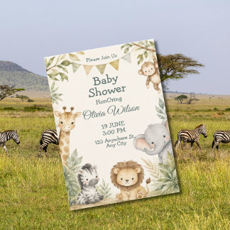 Cute Jungle Dieren Baby Shower Uitnodiging