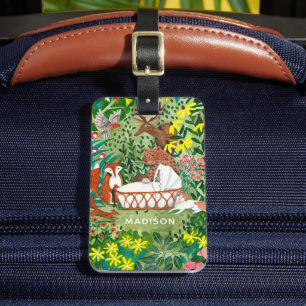 Cute Jungle Groene Dieren Bos Nieuwe Geboorte baby Bagagelabel