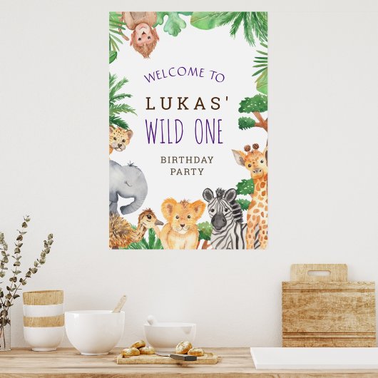 Cute Jungle Safari 1er anniversaire Affiche de bie (Cuisine)