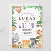Cute Jungle Safari 1er Invitation anniversaire (Devant)