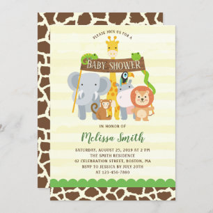 Cute Jungle Safari Animaux Baby shower Invitation